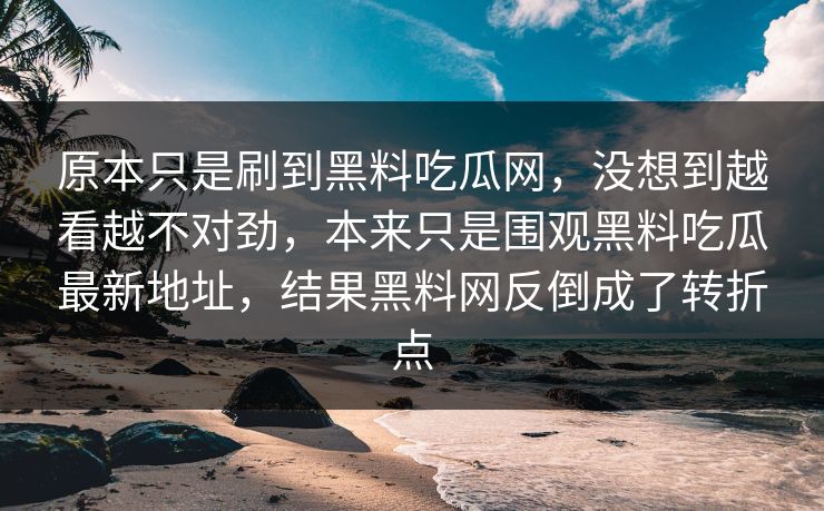 原本只是刷到黑料吃瓜网，没想到越看越不对劲，本来只是围观黑料吃瓜最新地址，结果黑料网反倒成了转折点