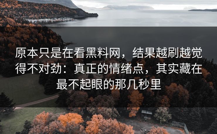 原本只是在看黑料网，结果越刷越觉得不对劲：真正的情绪点，其实藏在最不起眼的那几秒里